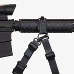 Magpul RSA QD Rail Sling Attachment, fitted to a quad rail with a sling, side view