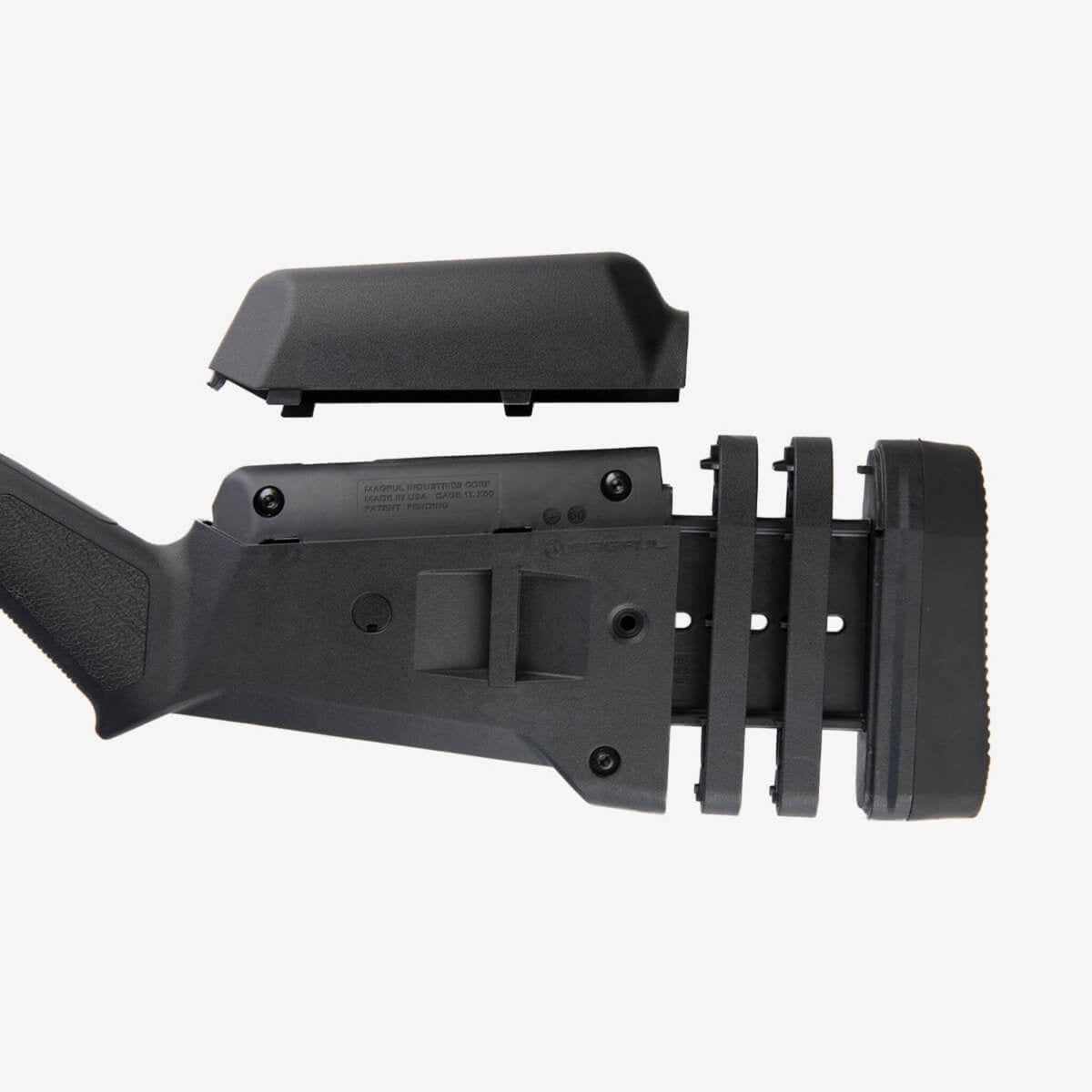 Magpul SGA Stock for Remington 870 12 Gauge Shotguns, with the cheek riser and spacers shown