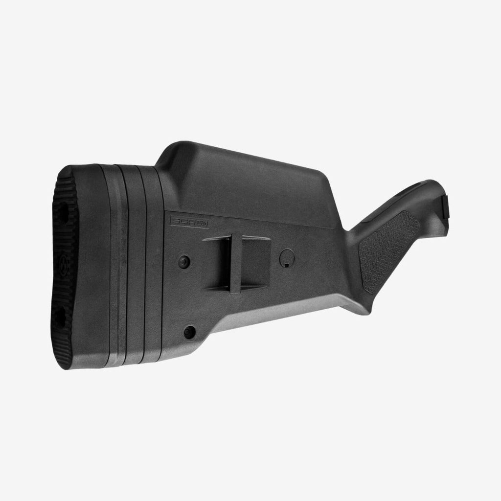 Magpul SGA Stock for Remington 870 12 Gauge Shotguns, fitted to a Remington 870, close-up