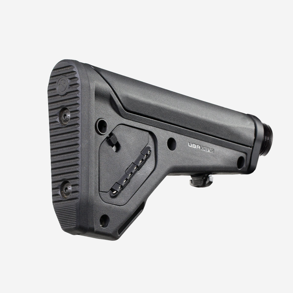 Magpul UBR GEN2 Collapsible Stock in black, rear three-quarter view showing the butt pad