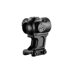 Primary Arms SLx 1X MicroPrismT with the red-illuminated ACSS Cyclops Gen II reticle etched into the prism glass