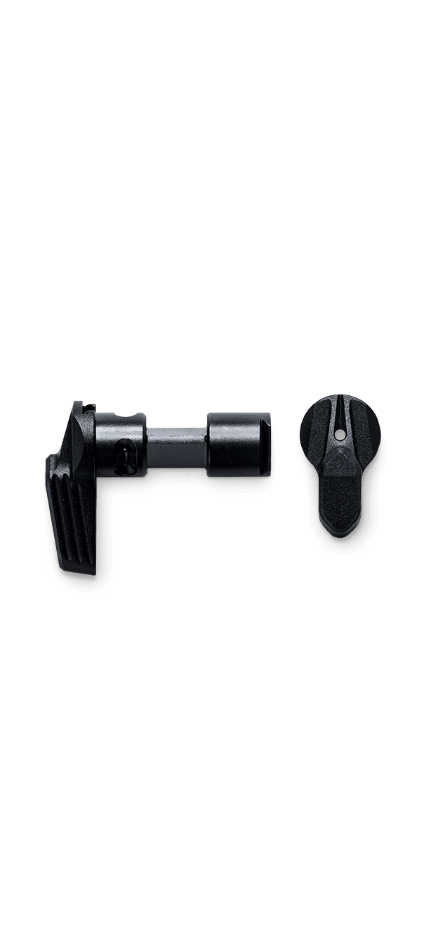 Radian Raptor Charging Handle + Talon Safety Selector Combo for AR-15, safety selector levers shown together