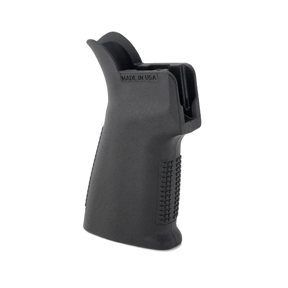 Reptilia CQG pistol grip, in black, front three-quarter view