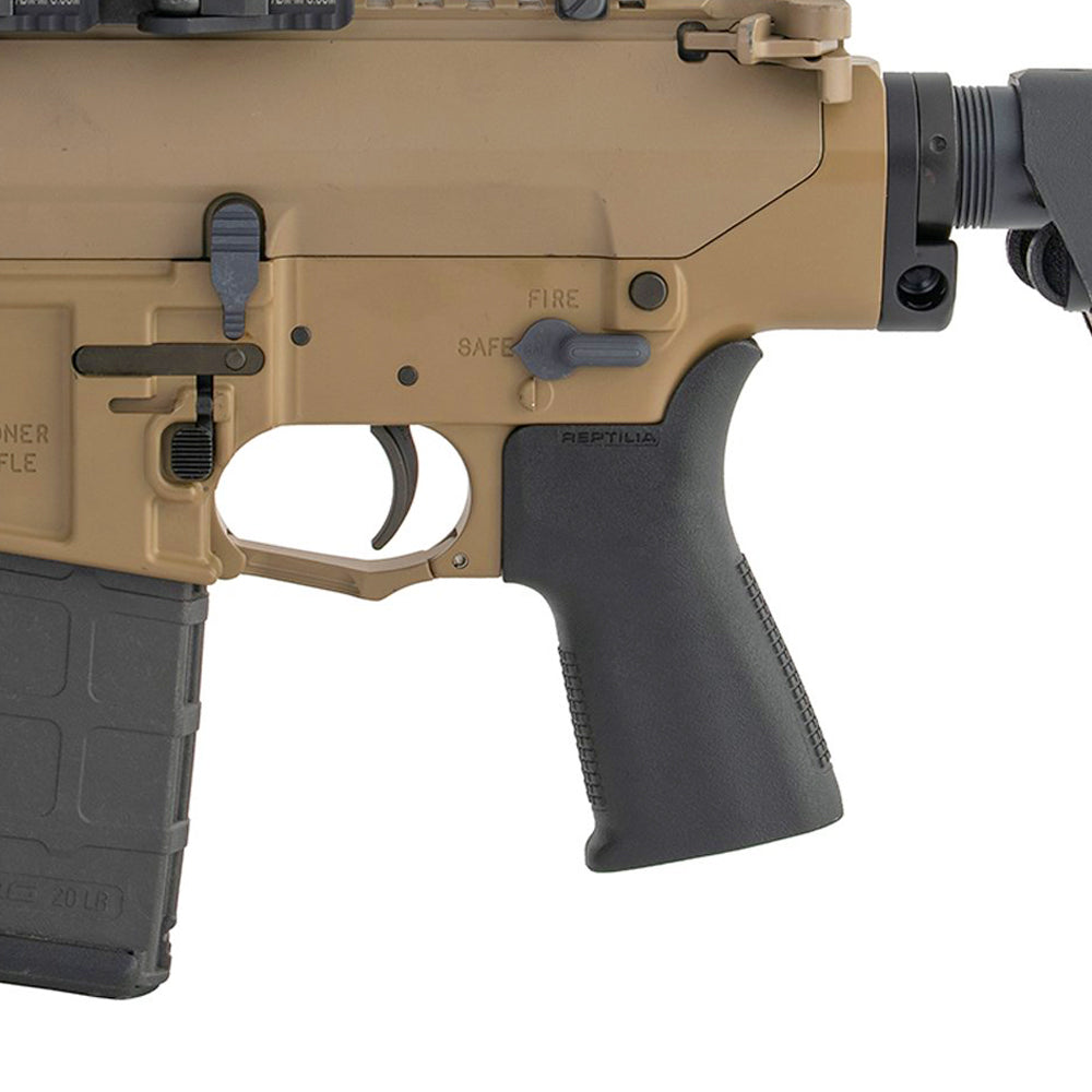 Reptilia CQG pistol grip, fitted to an FDE AR-15 lower receiver