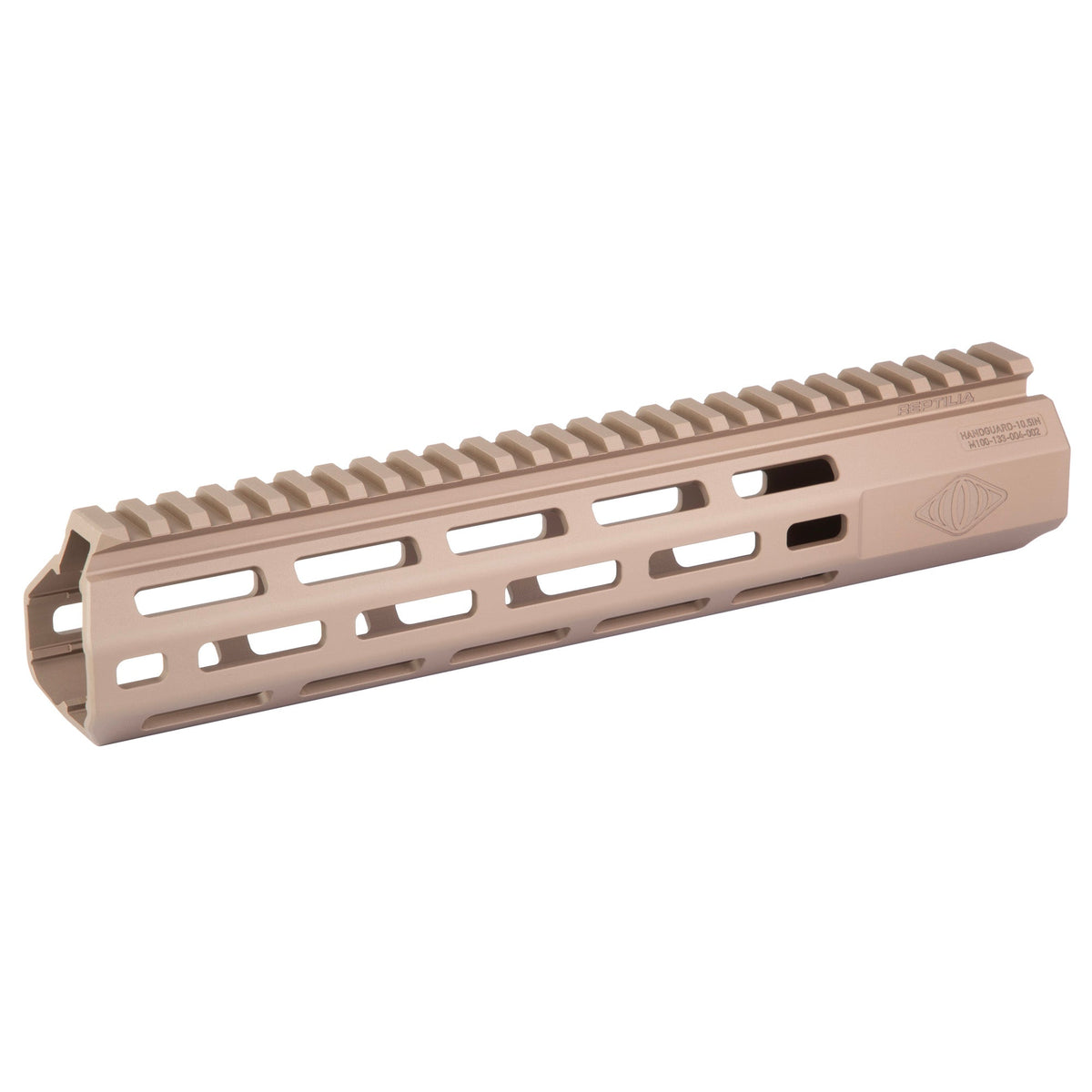 Reptilia M-LOK handguard for AR-15/M4, 10.5 inch in FDE Anodized, side view, 100-357