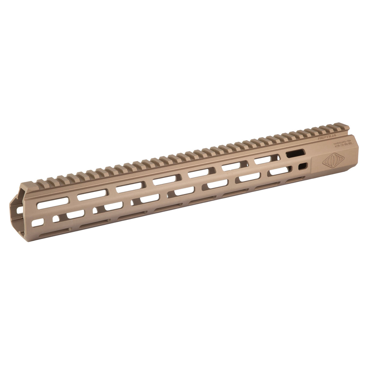 Reptilia M-LOK handguard for AR-15/M4, 15 inch in FDE Anodized, side view, 100-340