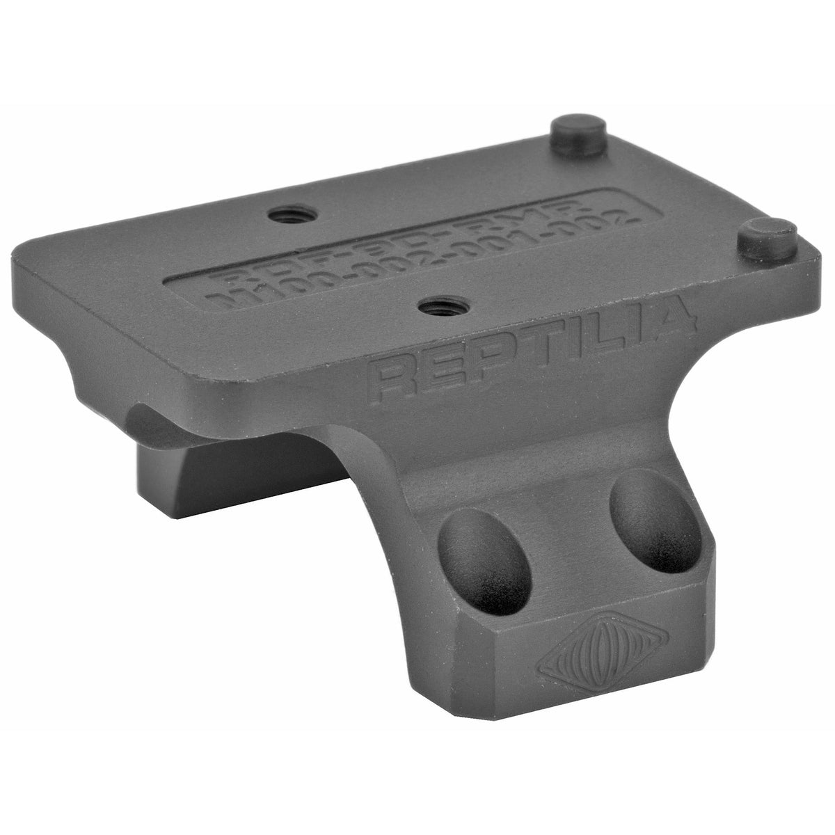 Reptilia ROF-90 30mm mount for Trijicon RMR and SRO in Black Anodized, angled view, 100-002