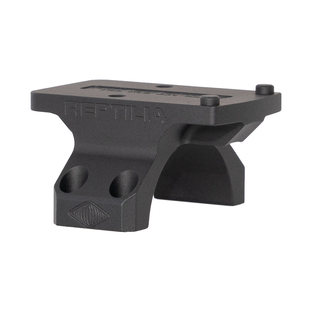 Reptilia 34mm ROF-90 optic mount, in black, front three-quarter view