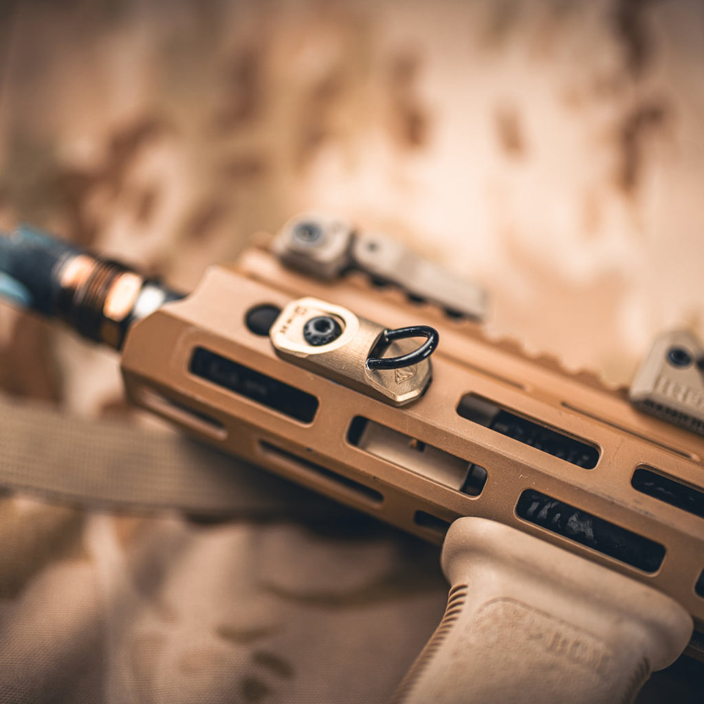 Reptilia SOCKET M-LOK sling loop mount, fitted to an FDE M-LOK handguard