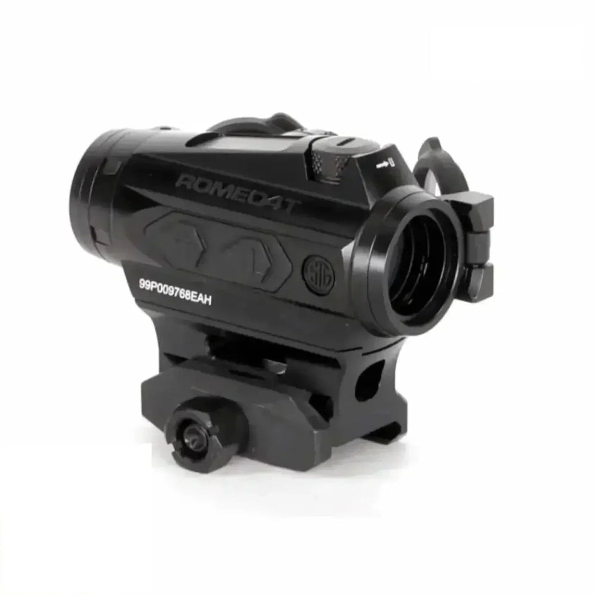 SIG Sauer ROMEO4T red dot sight showing the windage and elevation turrets at 0.5 MOA per click