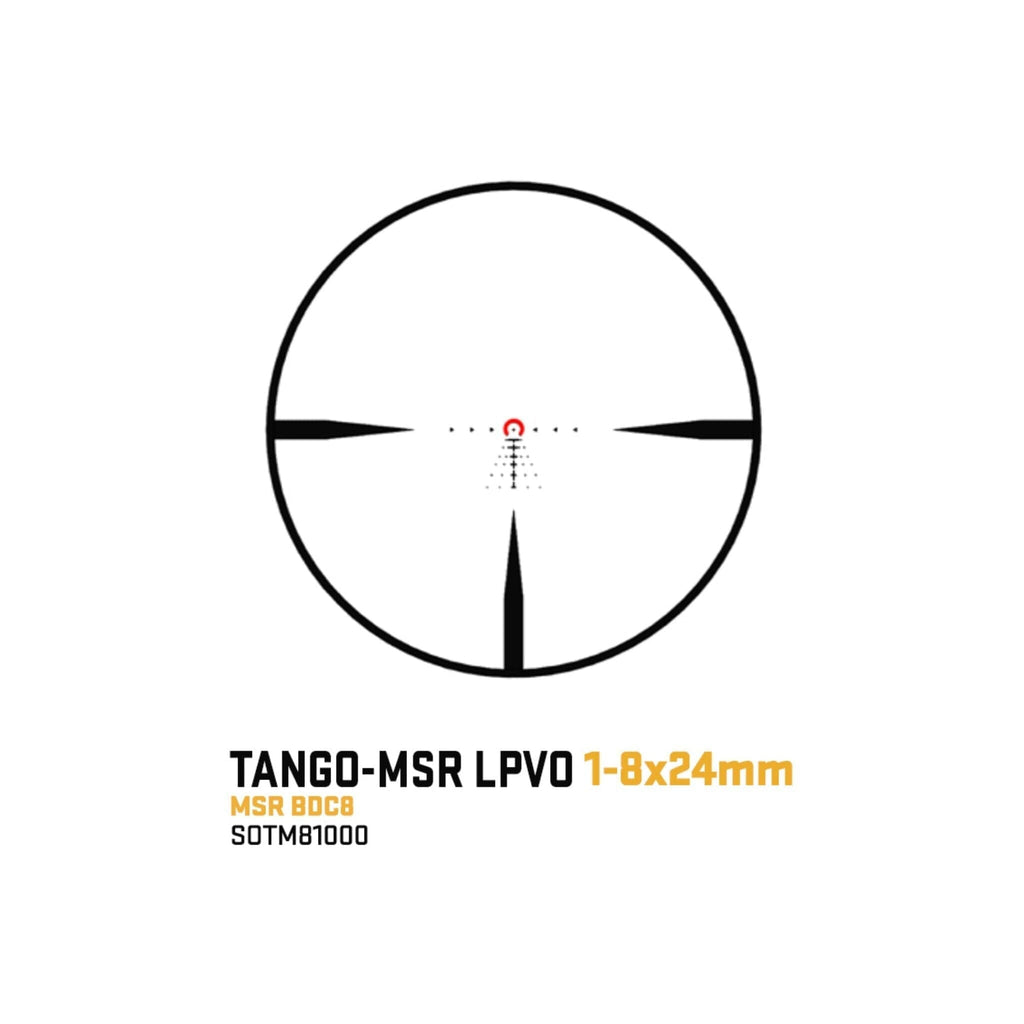 SIG Sauer TANGO-MSR 1-8x24 Coyote Tan LPVO shown on its ALPHA-MSR cantilever mount