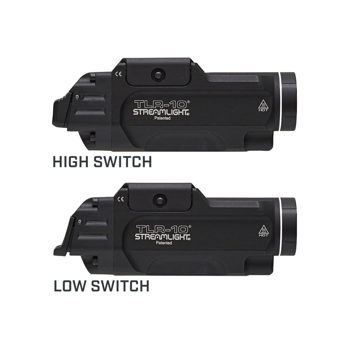 Streamlight TLR-10 in black, 3.87 in long and 4.62 oz on two CR123A cells