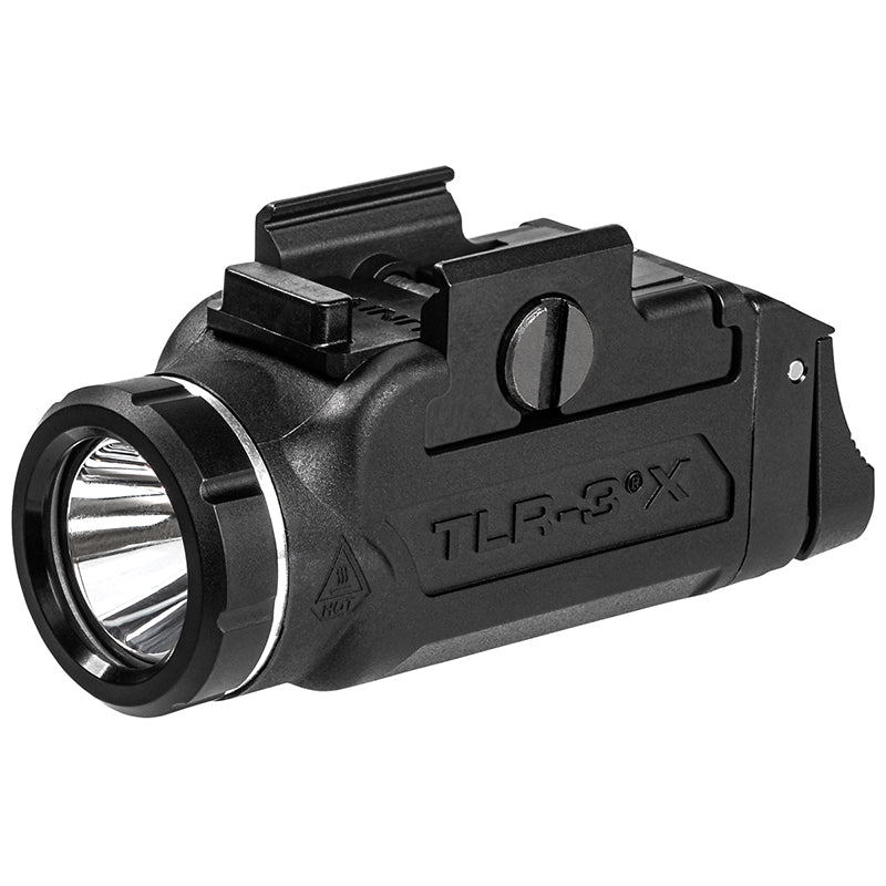 Streamlight TLR-3X USB weapon light for 1913 Slim rail pistols showing the silver head band