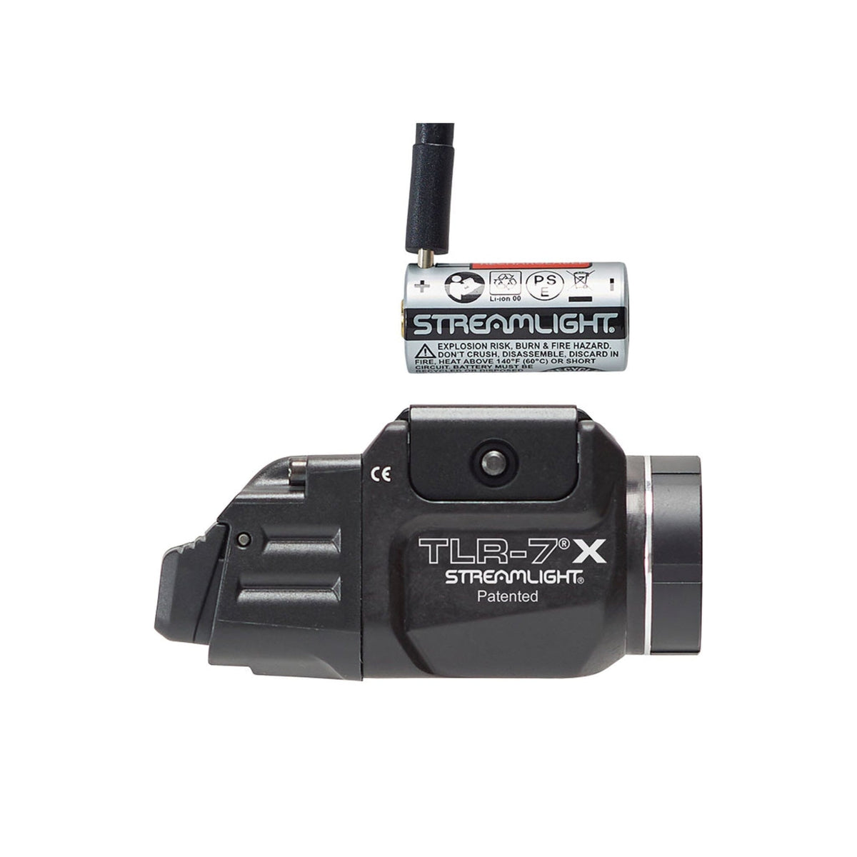 TLR-7 X in black, a multi-fuel light running either a CR123A or an SL-B9 rechargeable pack