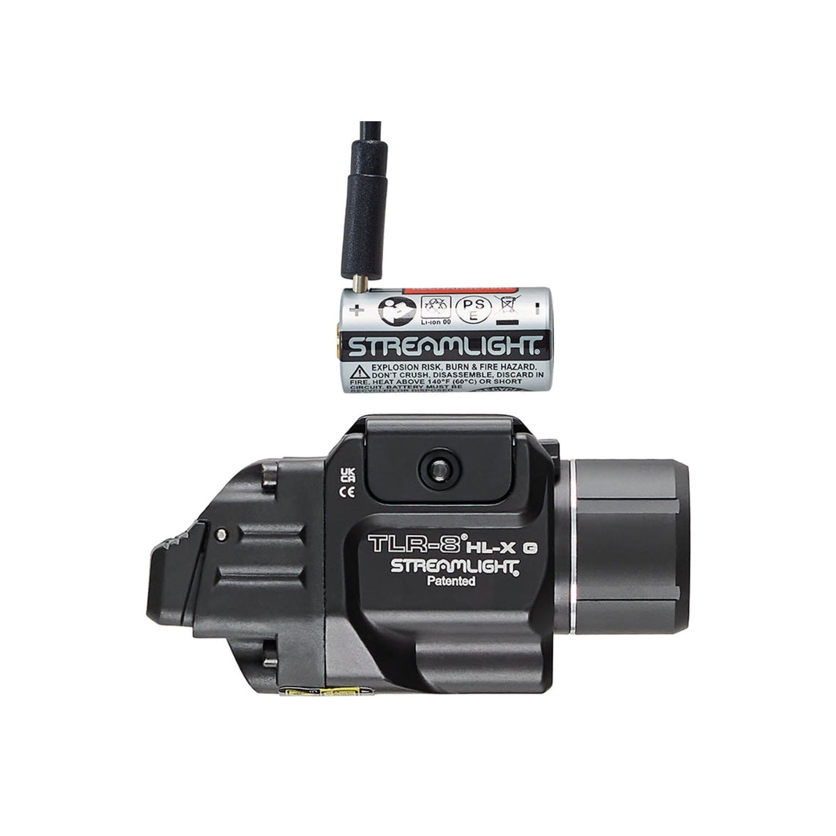 Streamlight TLR-8 HL-X USB showing the red aiming laser aperture beside the white LED