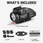 Streamlight TLR-8 X measured at 2.58 inches long and 2.64 oz with a CR123A fitted