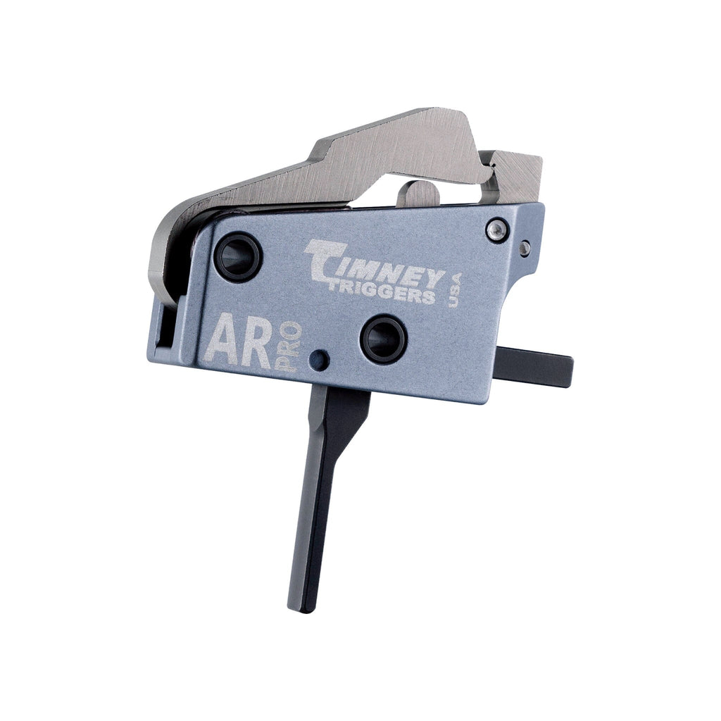 Timney AR PRO Two-Stage Trigger - AR-15 Drop-In (8 oz / 1.5 lb), angled side view showing the AR markings