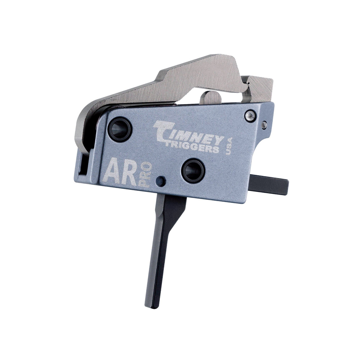 Timney AR PRO Two-Stage Trigger - AR-15 Drop-In (8 oz / 1.5 lb), angled side view showing the AR markings