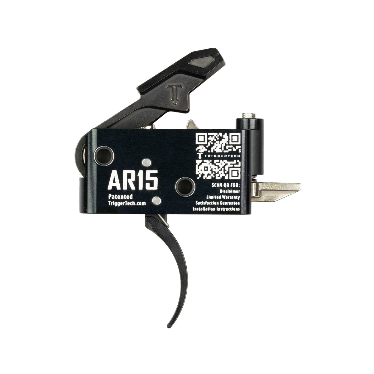 TriggerTech Adaptable Pro Single-Stage Trigger - AR-15 - Curved 2.5-5 lb - Black, side profile showing the housing markings