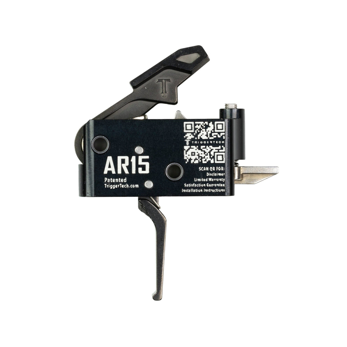 TriggerTech Adaptable Single-Stage Trigger - AR-15 - Flat 2.5-5 lb - Black, side profile showing the housing markings