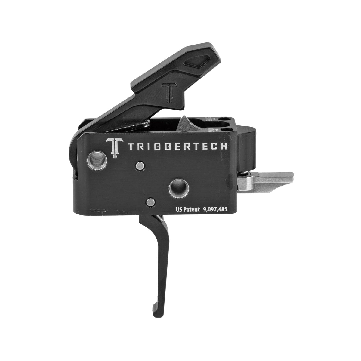 TriggerTech Adaptable Two-Stage Trigger - AR-15 - Curved 2.5-5 lb - Stainless, side profile showing the housing markings