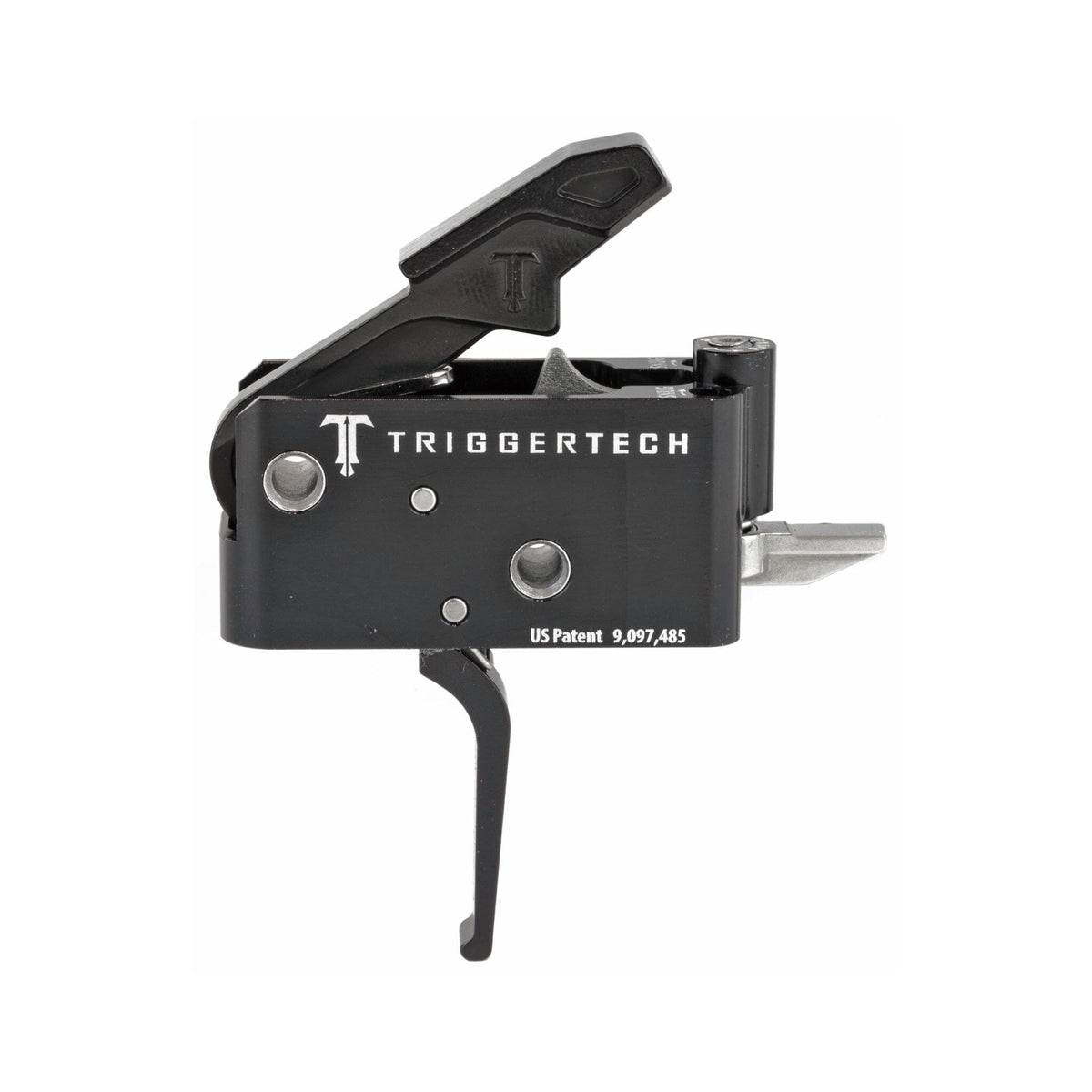 TriggerTech Adaptable Two-Stage Trigger - AR-15 - Flat 2.5-5 lb - PVD Black, side profile showing the housing markings