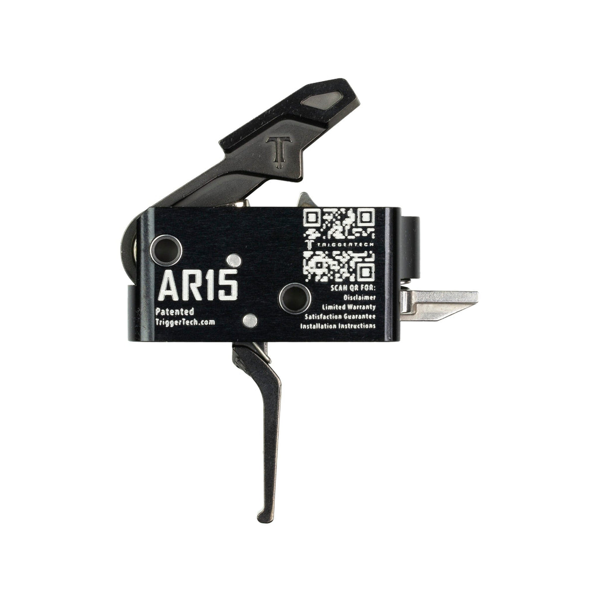 TriggerTech Competitive Single-Stage Trigger - AR-15 - Flat 3 lb - Black, side profile showing the housing markings