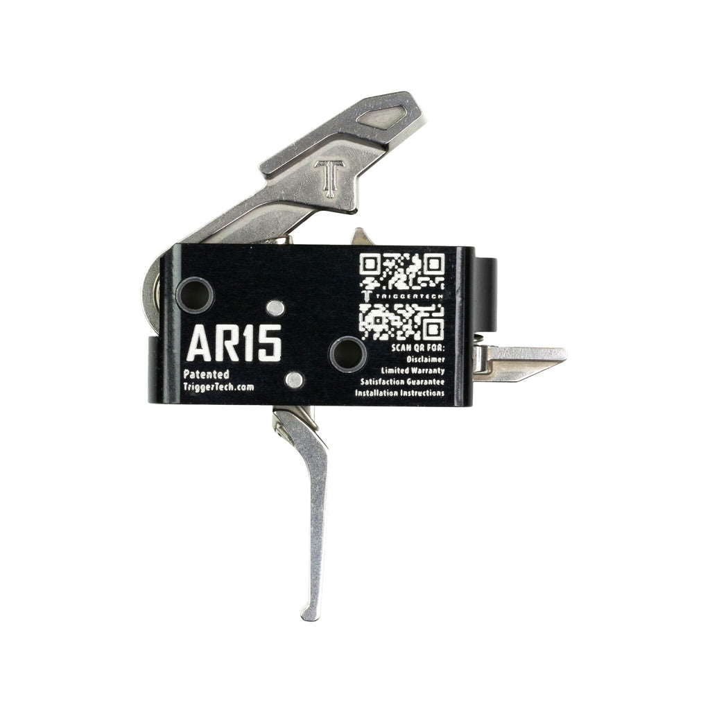 TriggerTech Competitive Single-Stage Trigger - AR-15 - Flat 3 lb - Stainless, side profile showing the housing markings