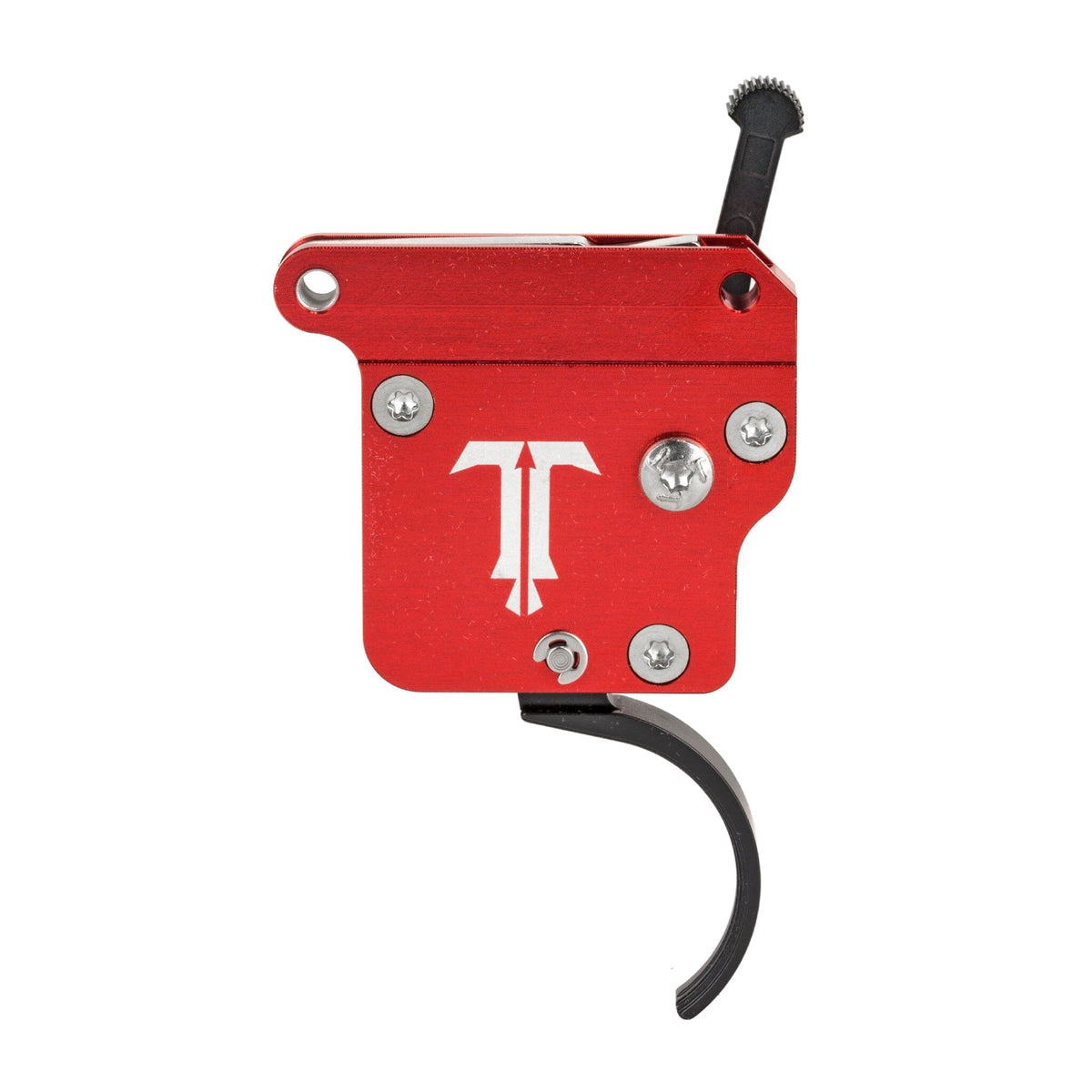 TriggerTech Diamond Single-Stage Trigger - Remington 700 - Pro Curved - Black/Red, side profile showing the housing markings