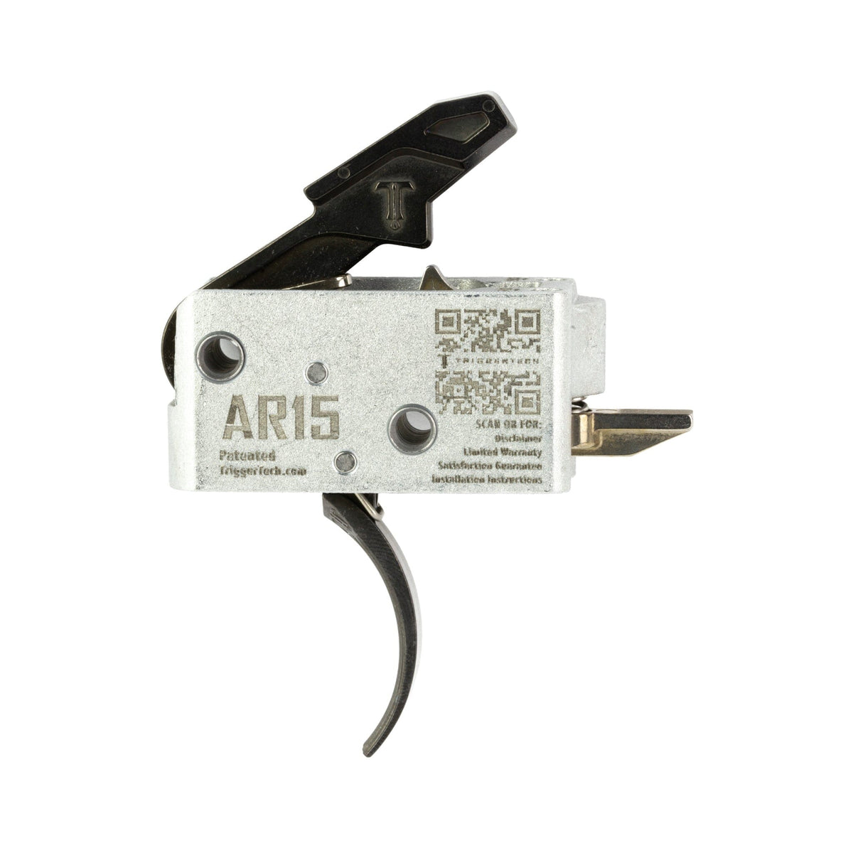 TriggerTech Duty Mil-Spec Two-Stage Trigger - AR-15 - Curved - Black, side profile showing the housing markings