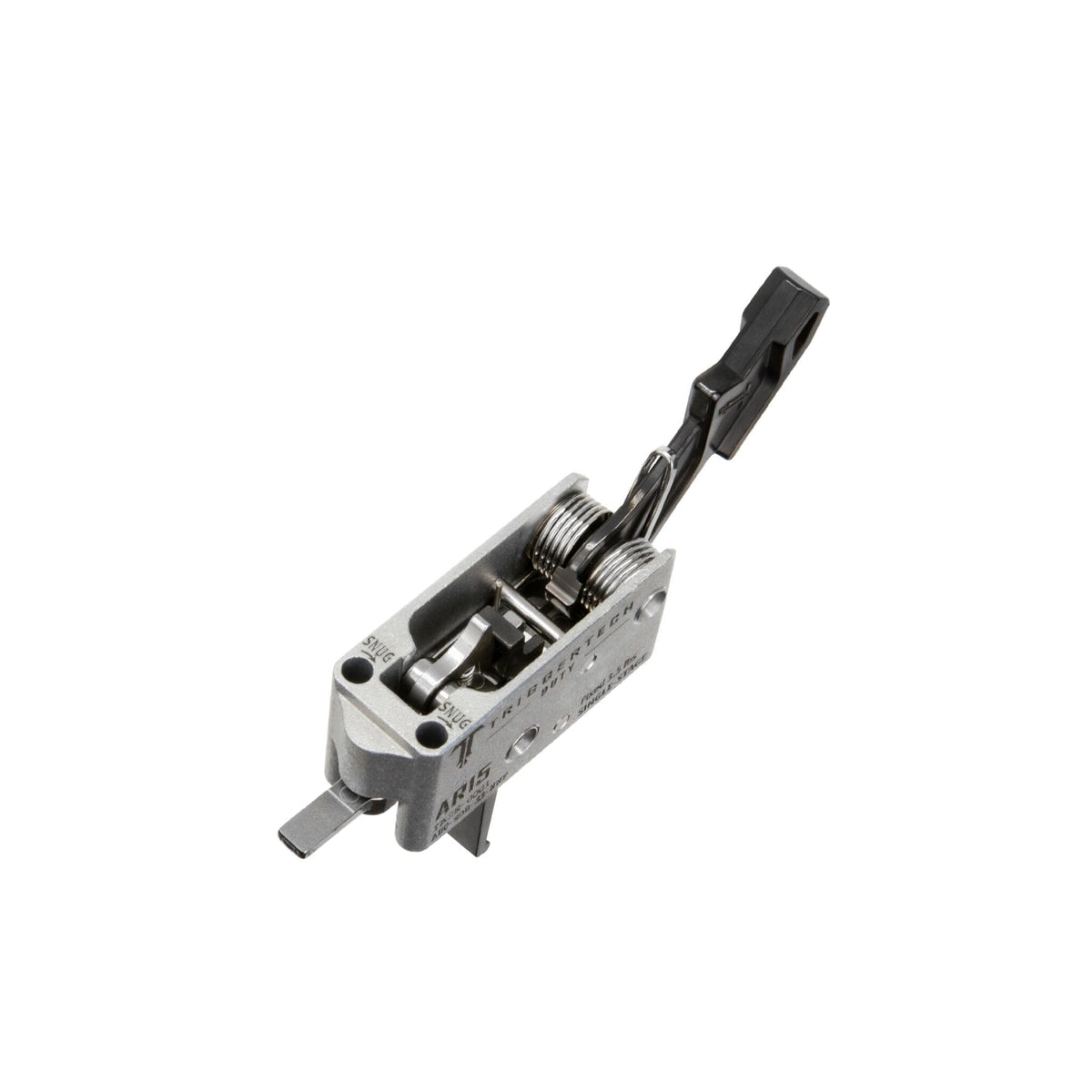 TriggerTech Duty Single-Stage Trigger - AR-15 - Flat - Black, angled view from above showing the internals
